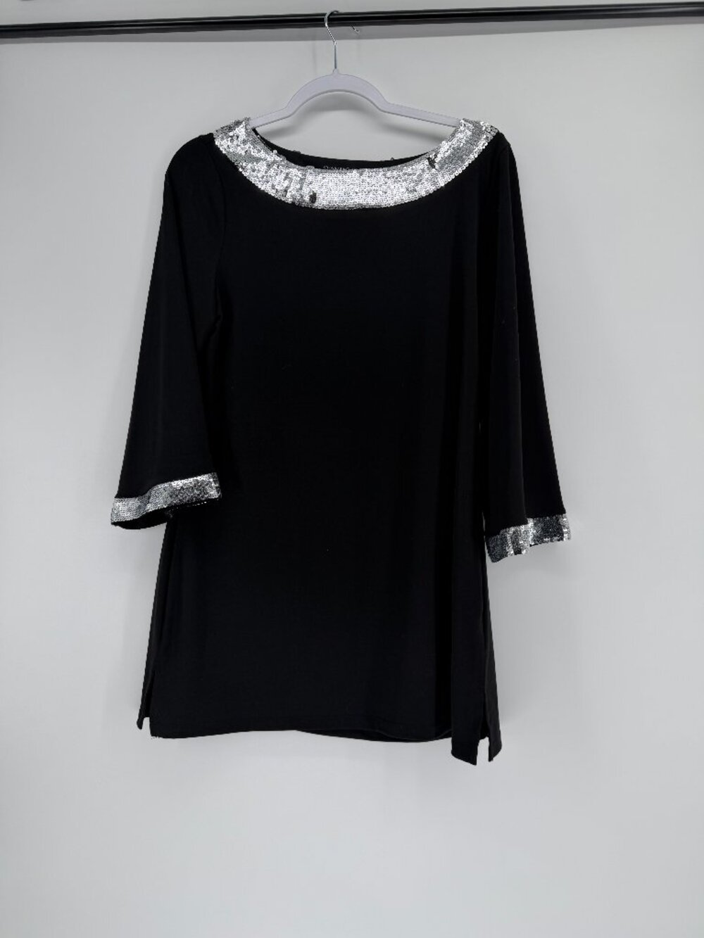 Charter Club Women Black mini dress With Silver Sequences Size L